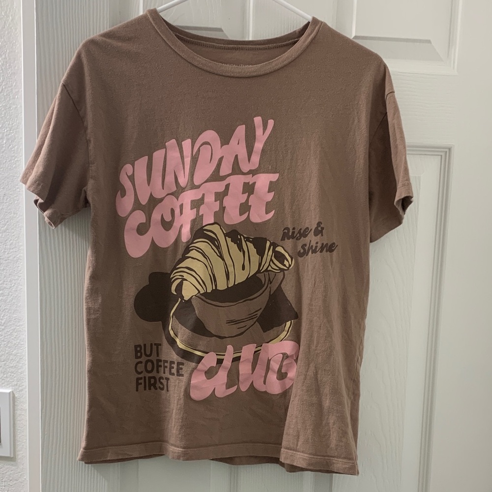 Grayson Threads Brown Tee with Pink "Sunday Coffee" Graphic